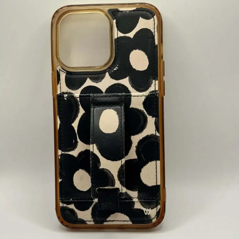 Walli Case for iPhone 14 Pro Max in Black Floral Print with Card Holder and Fing
